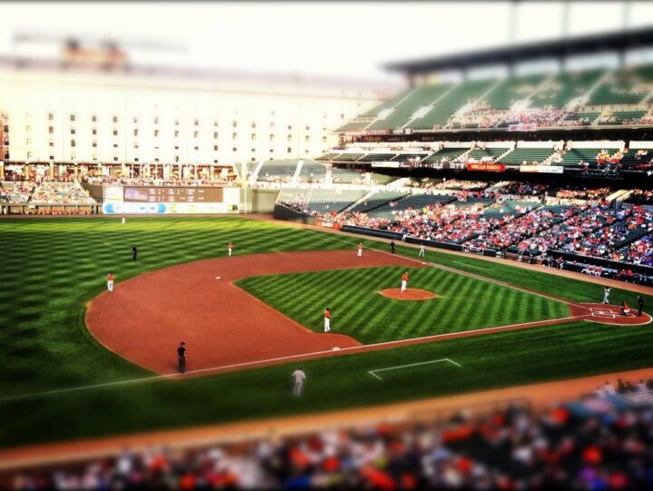 Oriolles Baseball field while a game is being played