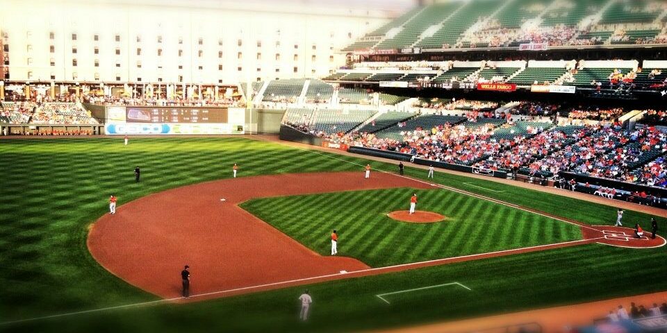 Baseball field while a game is being played
