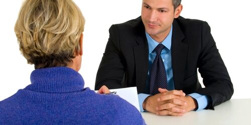 There are ways to reduce the burden of a meeting for both you and your employees so you can make the most of your time together. woman interviewing a man