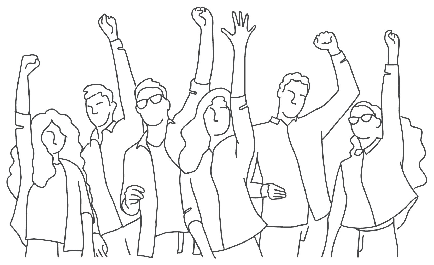 cheer Line drawing for a group of people celebrating with their hands in the air.