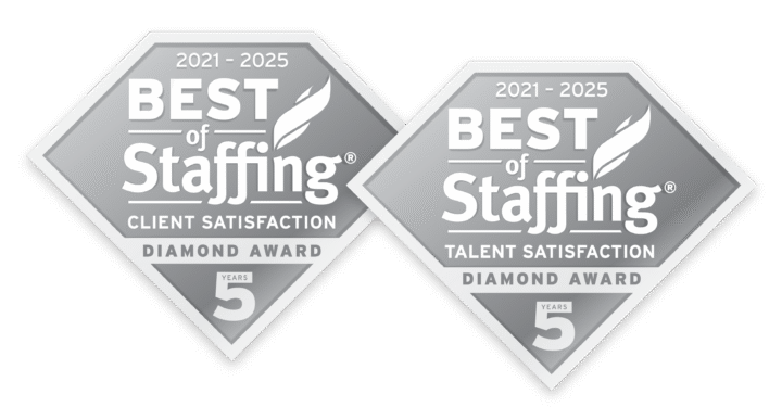 ClearlyRated's Best of Staffing 2025 Diamond Award logos for client and talent excellence
