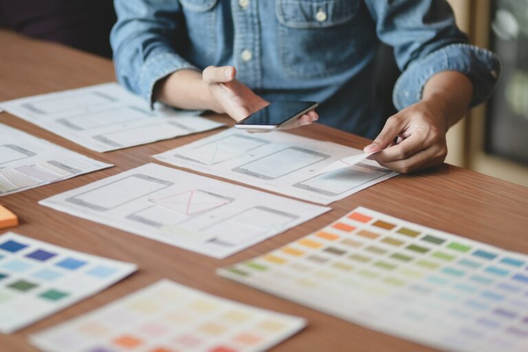 European accessibility act – digital accessibility UX-UI designer working with colors for a mobile app design and accessibility