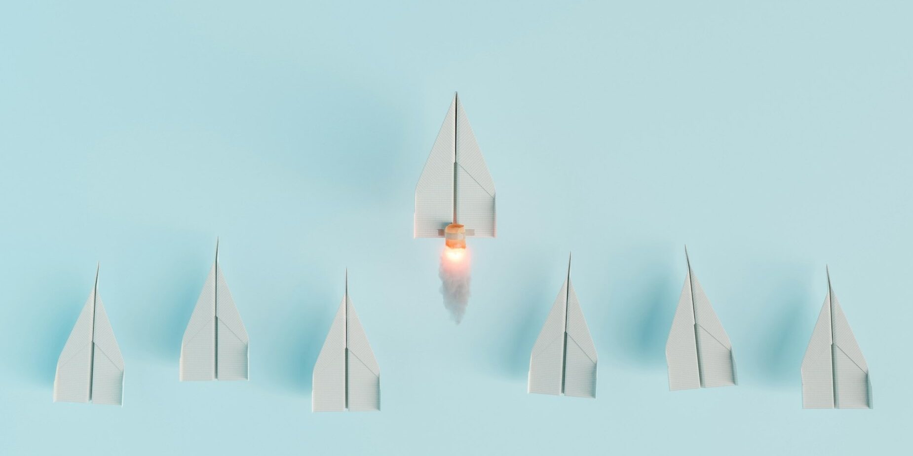 the impact of executive leadership on company culture and innovation paper airplanes in a line with one taking off to symbolize leadership
